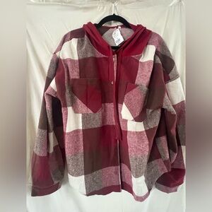 Red and White Plaid Hooded Shaket